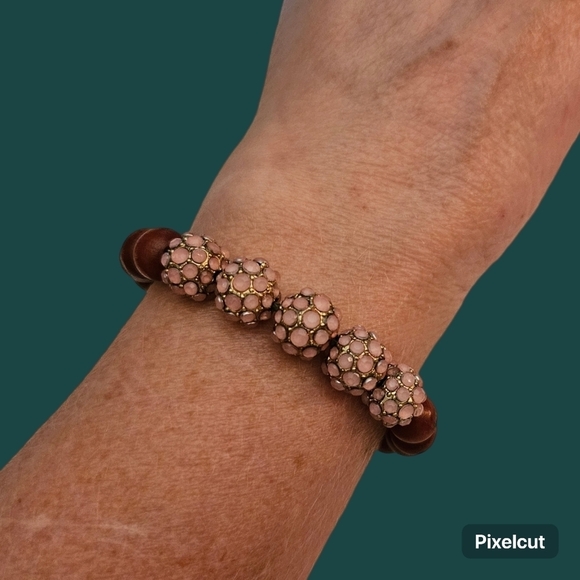Macrame Wood Pink Bump Beaded Adjustable Mala Bracelet - Picture 1 of 5